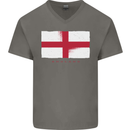 England Flag St Georges Day Rugby Football Mens V-Neck Cotton T-Shirt Charcoal