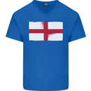 England Flag St Georges Day Rugby Football Mens V-Neck Cotton T-Shirt Royal Blue