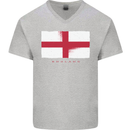 England Flag St Georges Day Rugby Football Mens V-Neck Cotton T-Shirt Sports Grey