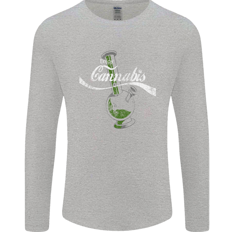 Enjoy Cannabis Funny Bong Weed Drugs Spliff Mens Long Sleeve T-Shirt Sports Grey