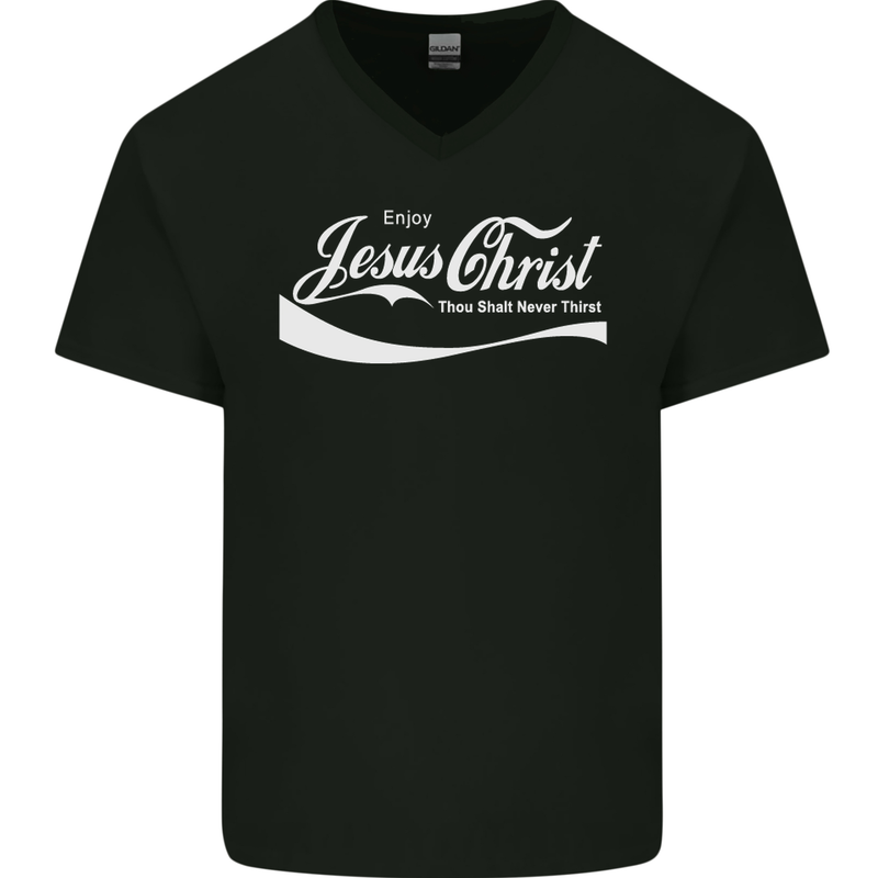 Enjoy Jesus Christ Funny Chiristian Mens V-Neck Cotton T-Shirt Black