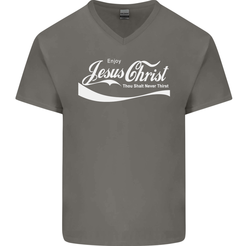 Enjoy Jesus Christ Funny Chiristian Mens V-Neck Cotton T-Shirt Charcoal