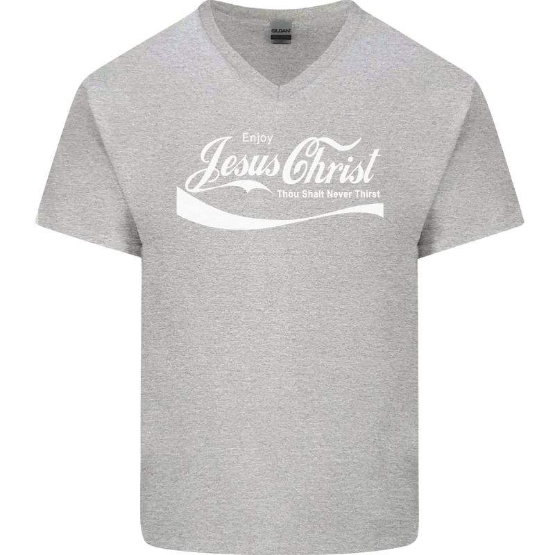 Enjoy Jesus Christ Funny Chiristian Mens V-Neck Cotton T-Shirt Sports Grey