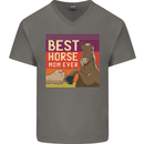 Equestrian Best Horse Mom Ever Funny Mens V-Neck Cotton T-Shirt Charcoal