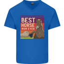Equestrian Best Horse Mom Ever Funny Mens V-Neck Cotton T-Shirt Royal Blue