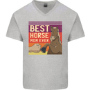 Equestrian Best Horse Mom Ever Funny Mens V-Neck Cotton T-Shirt Sports Grey