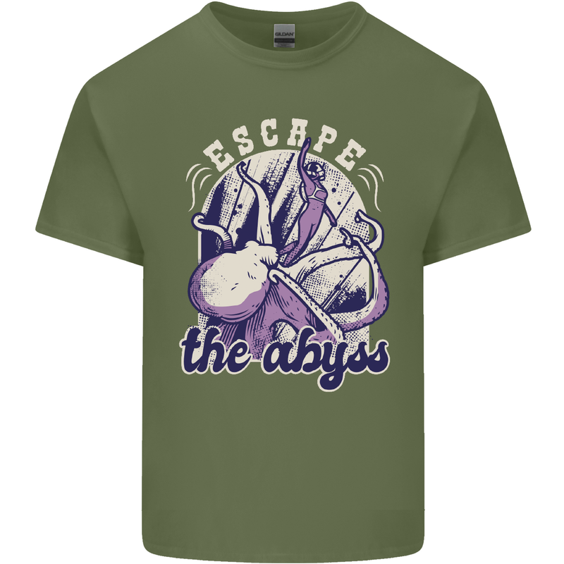 Escape the Abyss Scuba Diving Mens Cotton T-Shirt Tee Top Military Green