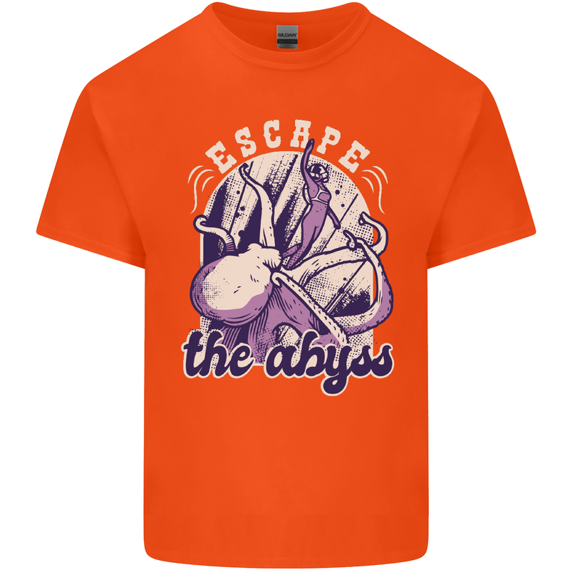 Escape the Abyss Scuba Diving Mens Cotton T-Shirt Tee Top Orange