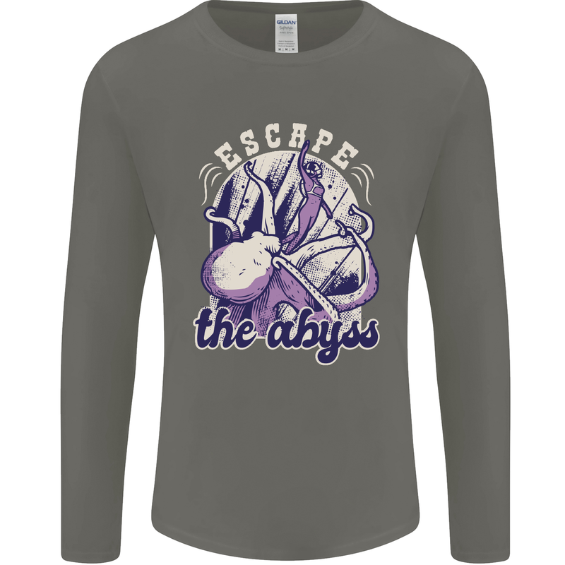Escape the Abyss Scuba Diving Mens Long Sleeve T-Shirt Charcoal