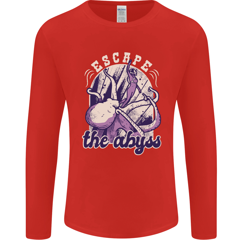 Escape the Abyss Scuba Diving Mens Long Sleeve T-Shirt Red