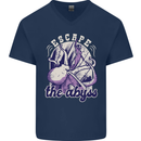 Escape the Abyss Scuba Diving Mens V-Neck Cotton T-Shirt Navy Blue