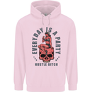 Every Day Is a Party Hustle Skull Alcohol Childrens Kids Hoodie Light Pink
