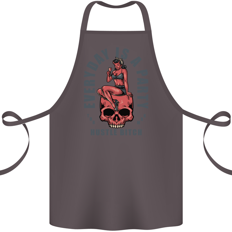 Every Day Is a Party Hustle Skull Alcohol Cotton Apron 100% Organic Dark Grey