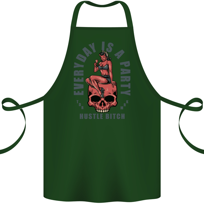 Every Day Is a Party Hustle Skull Alcohol Cotton Apron 100% Organic Forest Green