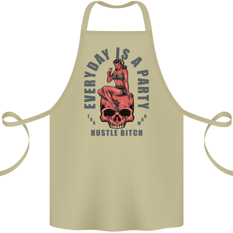 Every Day Is a Party Hustle Skull Alcohol Cotton Apron 100% Organic Khaki