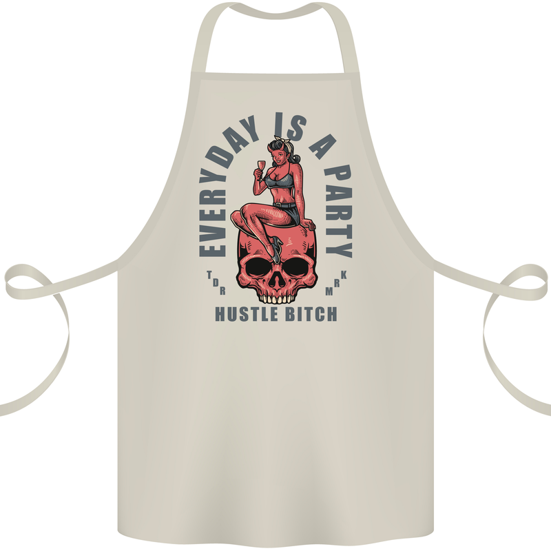 Every Day Is a Party Hustle Skull Alcohol Cotton Apron 100% Organic Natural