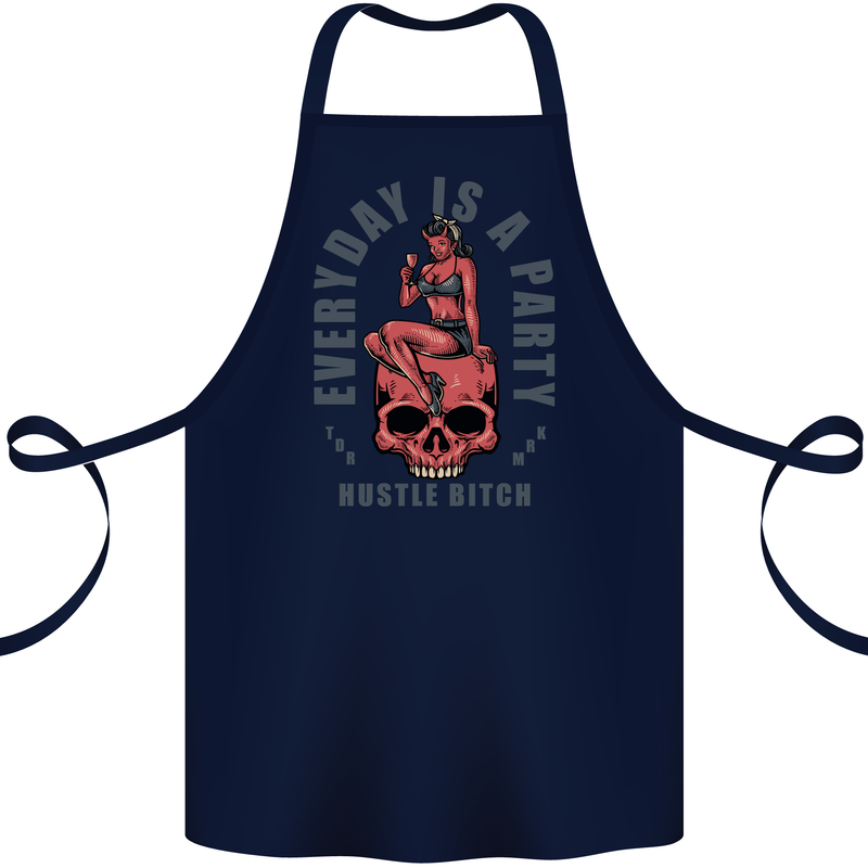 Every Day Is a Party Hustle Skull Alcohol Cotton Apron 100% Organic Navy Blue