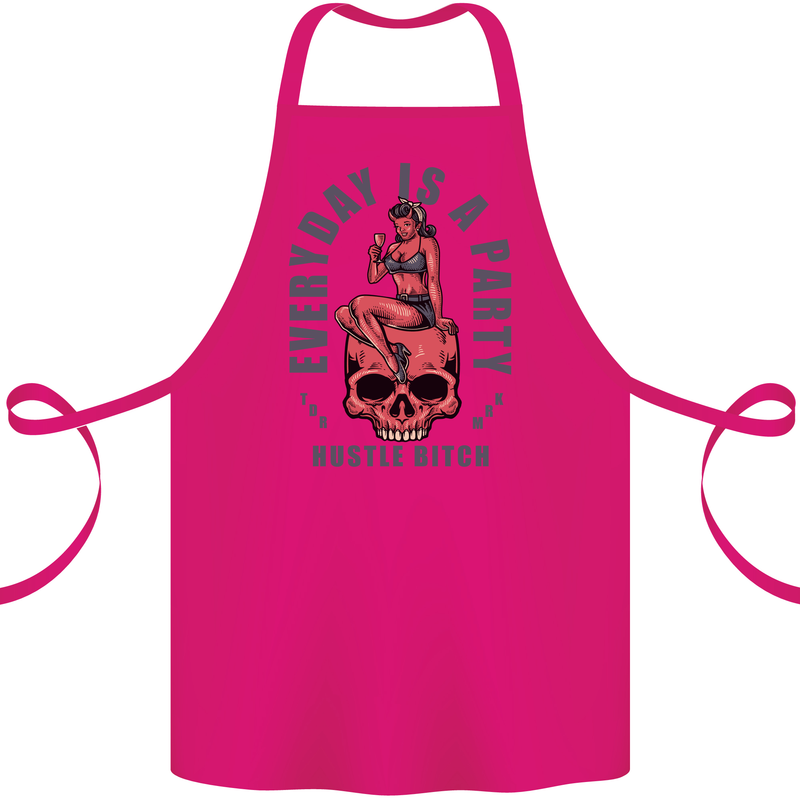 Every Day Is a Party Hustle Skull Alcohol Cotton Apron 100% Organic Pink