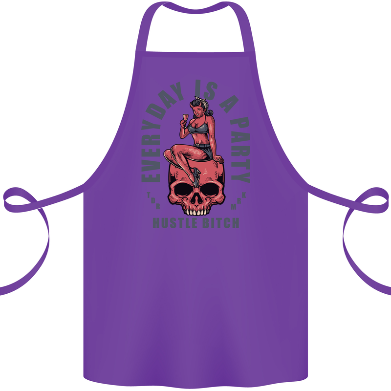 Every Day Is a Party Hustle Skull Alcohol Cotton Apron 100% Organic Purple