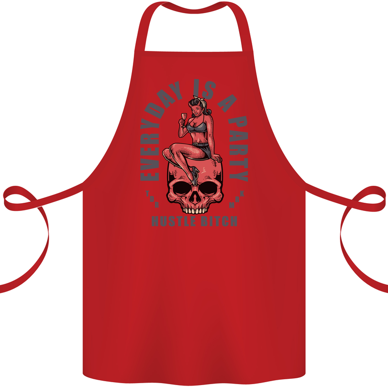 Every Day Is a Party Hustle Skull Alcohol Cotton Apron 100% Organic Red