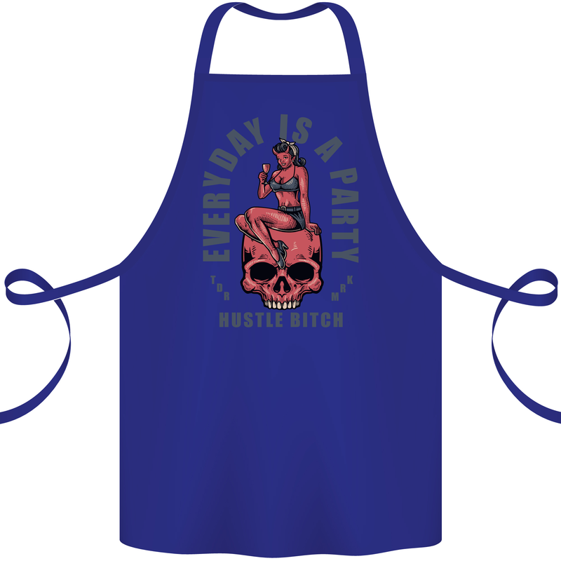 Every Day Is a Party Hustle Skull Alcohol Cotton Apron 100% Organic Royal Blue