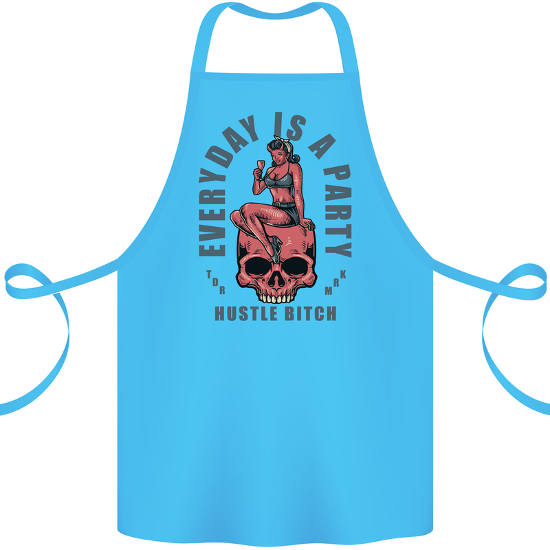 Every Day Is a Party Hustle Skull Alcohol Cotton Apron 100% Organic Turquoise
