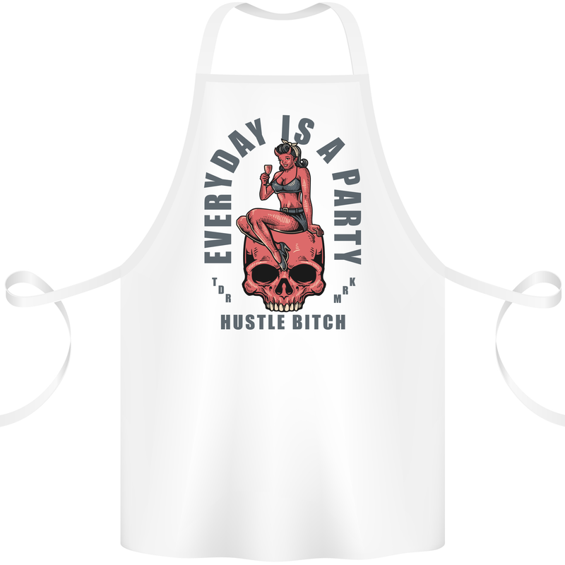 Every Day Is a Party Hustle Skull Alcohol Cotton Apron 100% Organic White