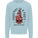Every Day Is a Party Hustle Skull Alcohol Kids Sweatshirt Jumper Light Blue