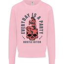Every Day Is a Party Hustle Skull Alcohol Kids Sweatshirt Jumper Light Pink