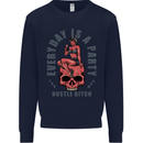 Every Day Is a Party Hustle Skull Alcohol Kids Sweatshirt Jumper Navy Blue