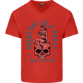 Every Day Is a Party Hustle Skull Alcohol Mens V-Neck Cotton T-Shirt Red