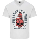 Every Day Is a Party Hustle Skull Alcohol Mens V-Neck Cotton T-Shirt White