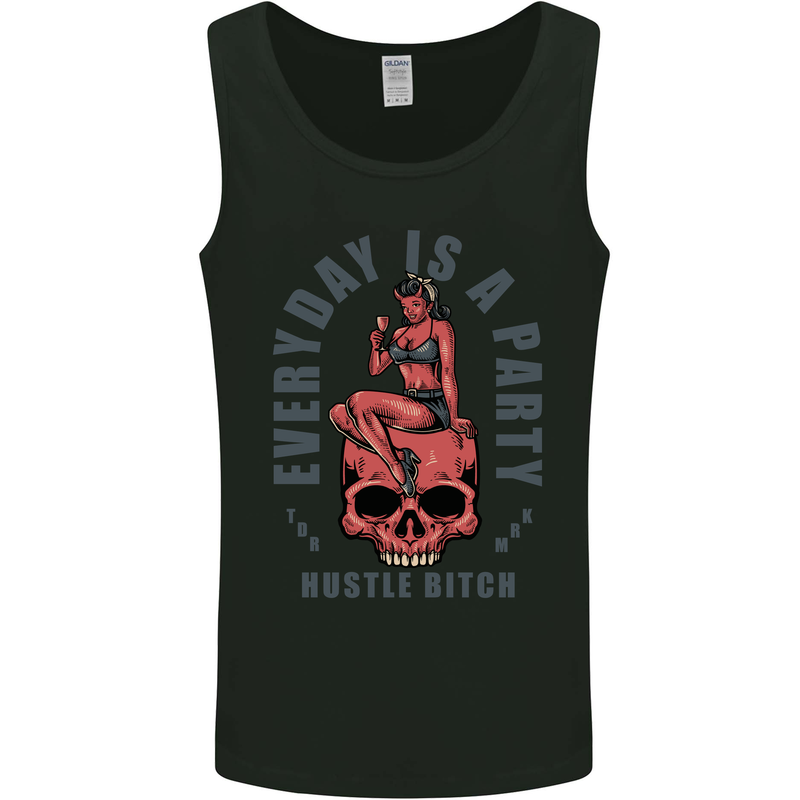 Every Day Is a Party Hustle Skull Alcohol Mens Vest Tank Top Black