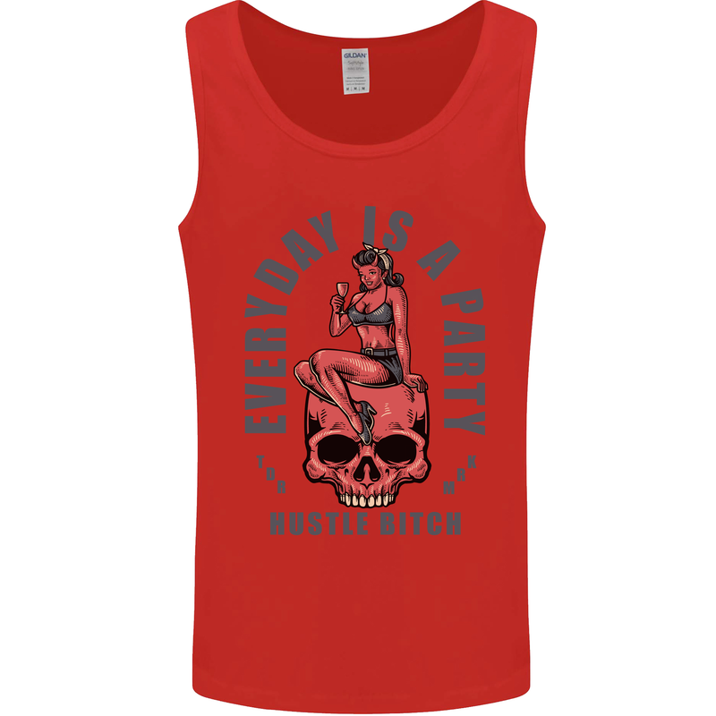 Every Day Is a Party Hustle Skull Alcohol Mens Vest Tank Top Red
