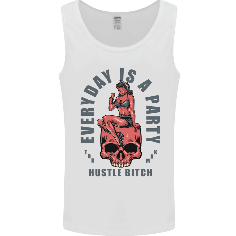 Every Day Is a Party Hustle Skull Alcohol Mens Vest Tank Top White