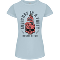 Every Day Is a Party Hustle Skull Alcohol Womens Petite Cut T-Shirt Light Blue