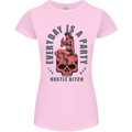 Every Day Is a Party Hustle Skull Alcohol Womens Petite Cut T-Shirt Light Pink