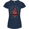 Every Day Is a Party Hustle Skull Alcohol Womens Petite Cut T-Shirt Navy Blue
