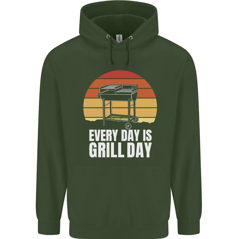 Every Days a Grill Day Funny BBQ Retirement Childrens Kids Hoodie Forest Green