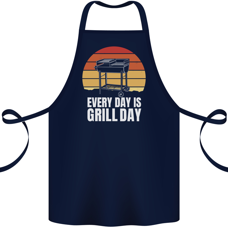 Every Days a Grill Day Funny BBQ Retirement Cotton Apron 100% Organic Navy Blue