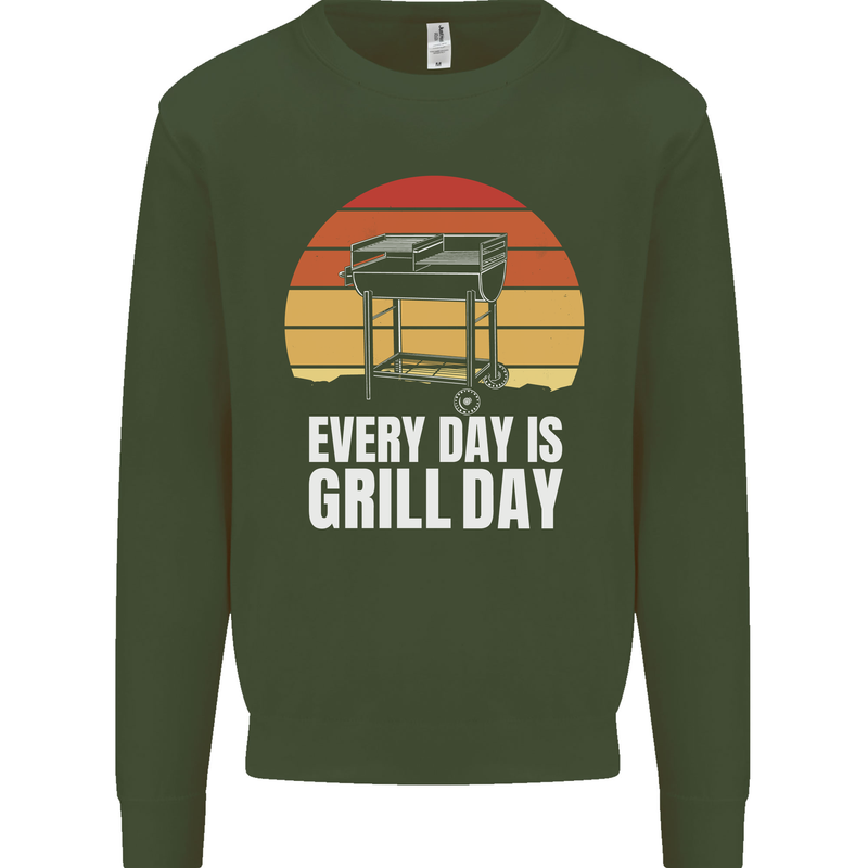 Every Days a Grill Day Funny BBQ Retirement Kids Sweatshirt Jumper Forest Green