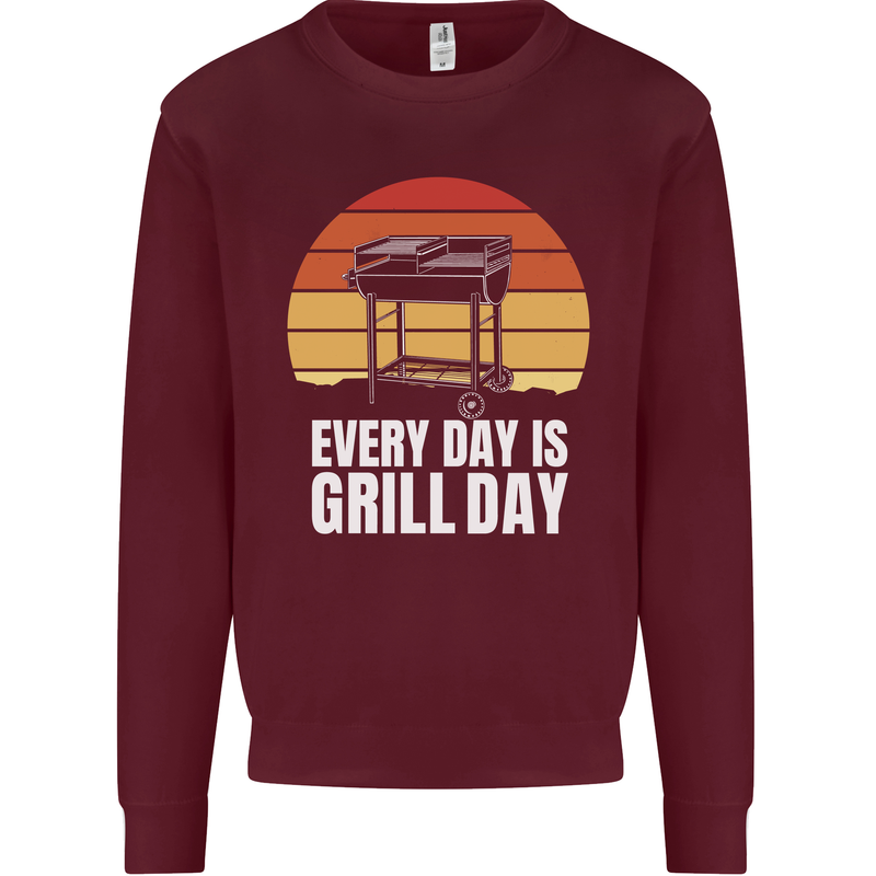 Every Days a Grill Day Funny BBQ Retirement Kids Sweatshirt Jumper Maroon
