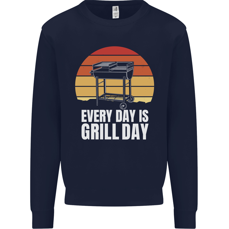 Every Days a Grill Day Funny BBQ Retirement Kids Sweatshirt Jumper Navy Blue