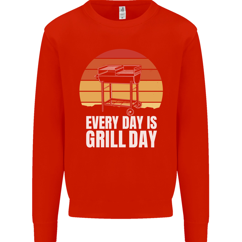 Every Days a Grill Day Funny BBQ Retirement Mens Sweatshirt Jumper Bright Red