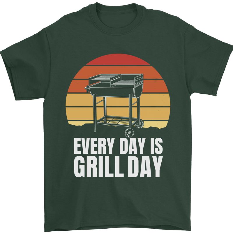 Every Days a Grill Day Funny BBQ Retirement Mens T-Shirt 100% Cotton Forest Green