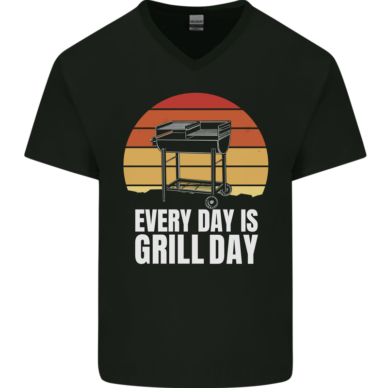 Every Days a Grill Day Funny BBQ Retirement Mens V-Neck Cotton T-Shirt Black