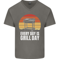 Every Days a Grill Day Funny BBQ Retirement Mens V-Neck Cotton T-Shirt Charcoal