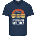 Every Days a Grill Day Funny BBQ Retirement Mens V-Neck Cotton T-Shirt Navy Blue