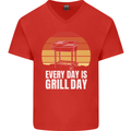 Every Days a Grill Day Funny BBQ Retirement Mens V-Neck Cotton T-Shirt Red