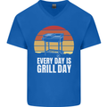 Every Days a Grill Day Funny BBQ Retirement Mens V-Neck Cotton T-Shirt Royal Blue